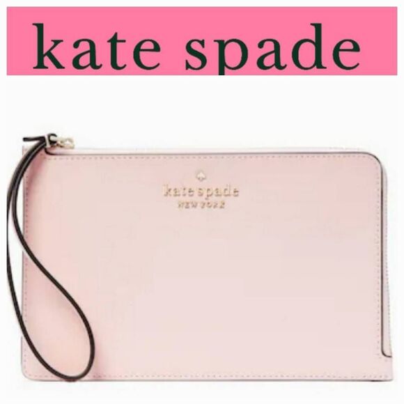 Kate Spade New York Staci Medium L Zip Wristlet- Chalk Pink - Picture 1 of 8